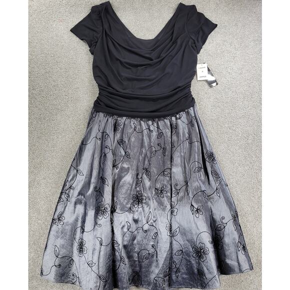VTG SL Fashions Taffeta Party Dress Womens 16W Silver Black Evening Cocktail New - Picture 6 of 16